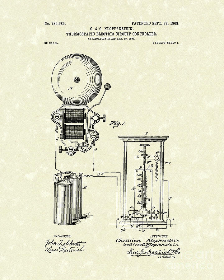 Circuit Control 1903 Patent Art Drawing by Prior Art Design