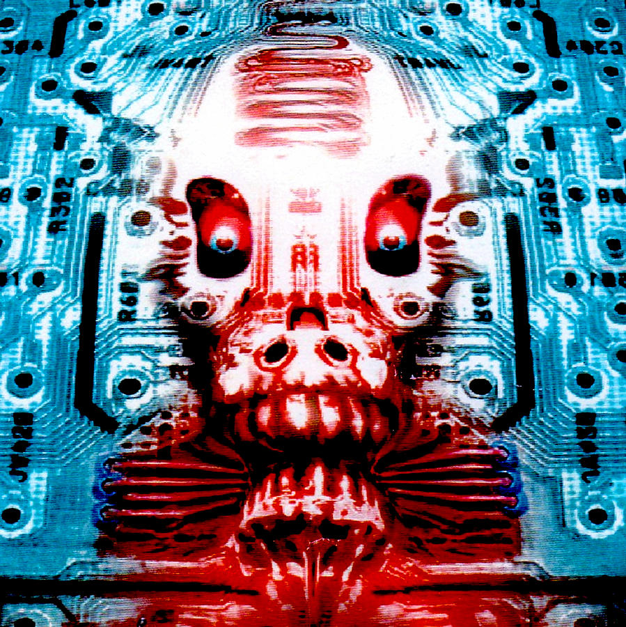 Unique Mixed Media - Circuit Skull by Del Gaizo