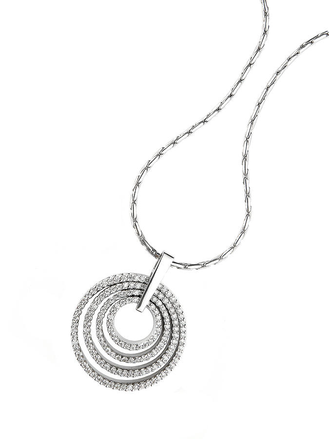 Circular diamond pendant necklace isolated on white Photograph by ProArtWork