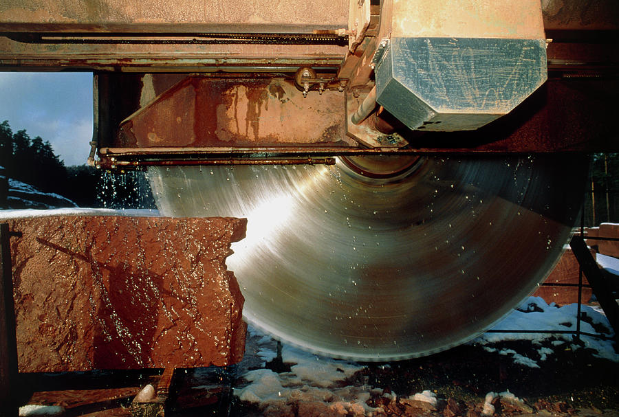 Circular Saw Cutting Stone Mined By Waterjet Photograph by Pascal Goetgheluck/science Photo Library