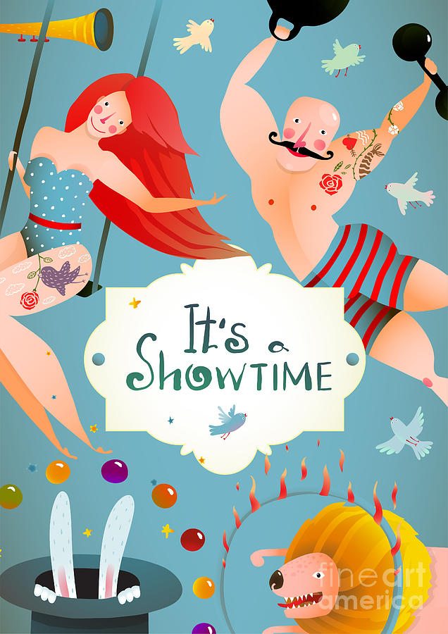 Gymnast Digital Art - Circus Carnival Show Vintage Billboard by Popmarleo Gymnast Digital Art - Circus Carnival Show Vintage Billboard by Popmarleo