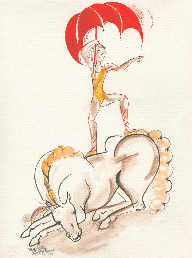 Circus horse red umbrella Painting by Mary Armstrong