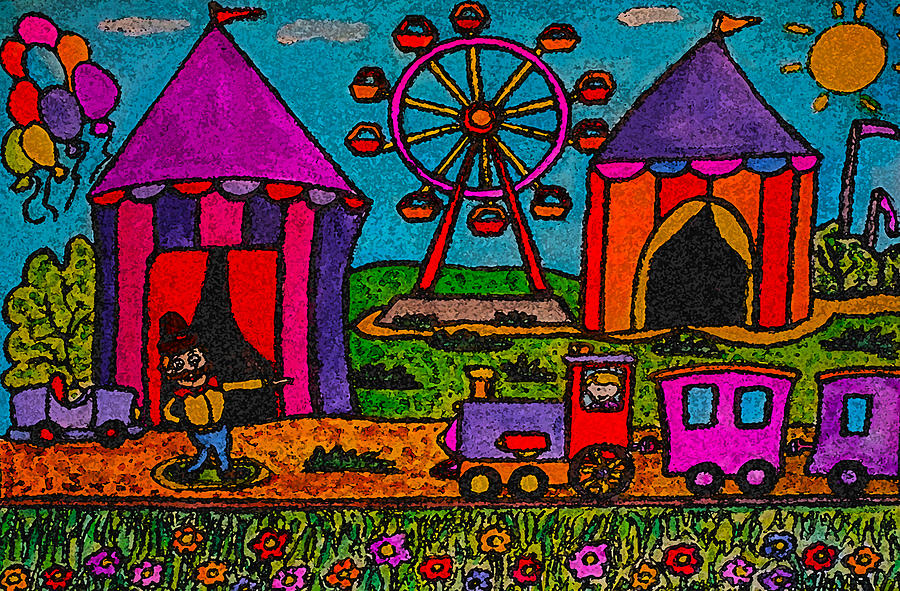 Train Painting - Circus Is Coming To Town by Monica Engeler
