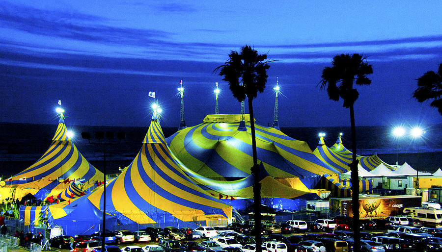Circus Tent Swirls of Blue Yellow Original Fine Art Photography Print  Photograph by Jerry Cowart