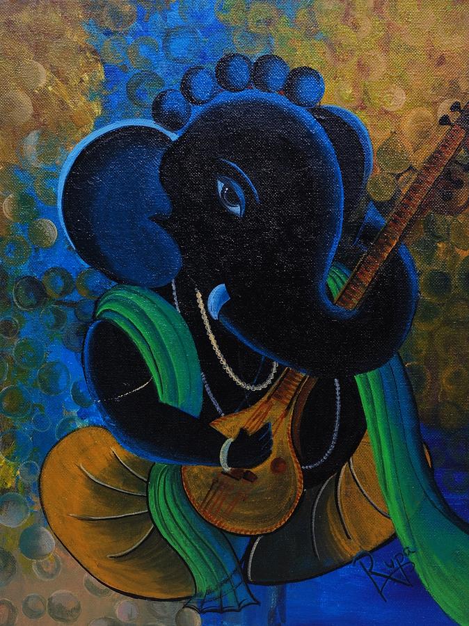 Music Painting - Citar Ganesha by Rupa Prakash