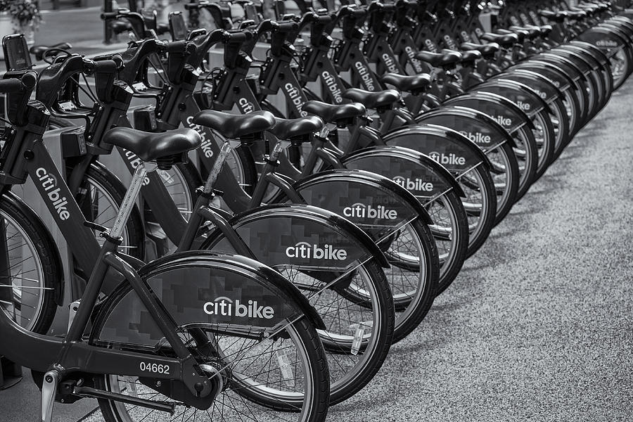 Black And White Photograph - Citi Bikes BW by Susan Candelario