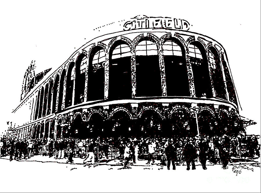 Citi Field New York Mets Black & White Stadium Digital 