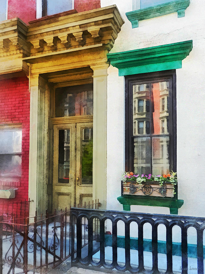 Hoboken NJ - Window With Reflections and Windowbox Photograph by Susan Savad