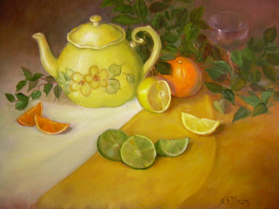 Stillife Painting - Citrus n Tea by Naomi Dixon Stillife Painting - Citrus n Tea by Naomi Dixon
