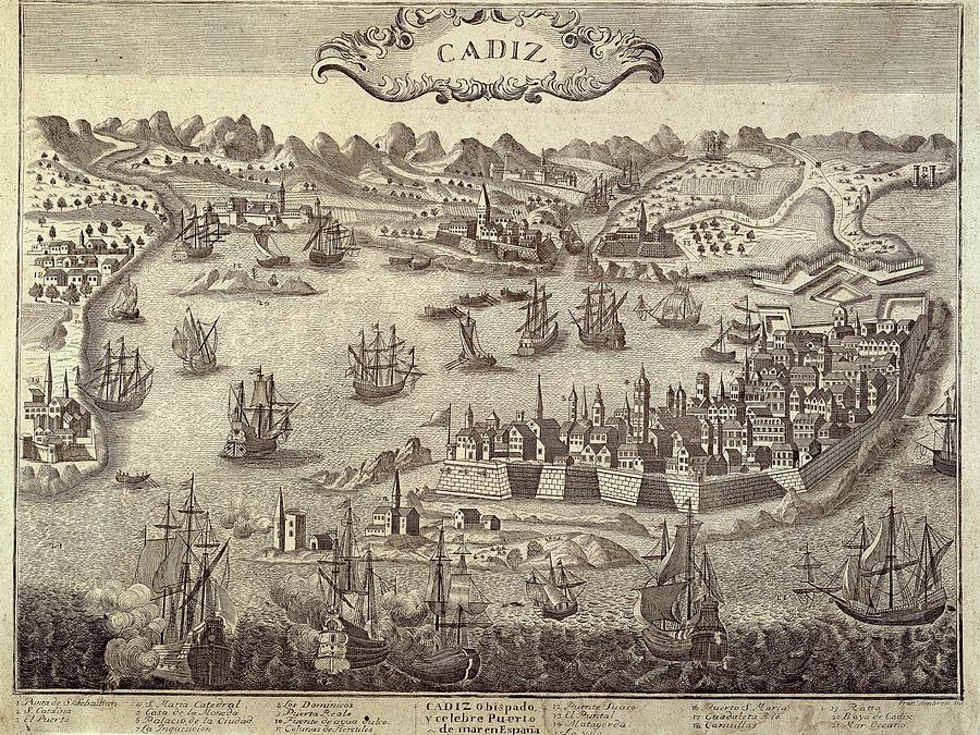 City And Harbour Of Cadiz. Engraving Photograph by Everett