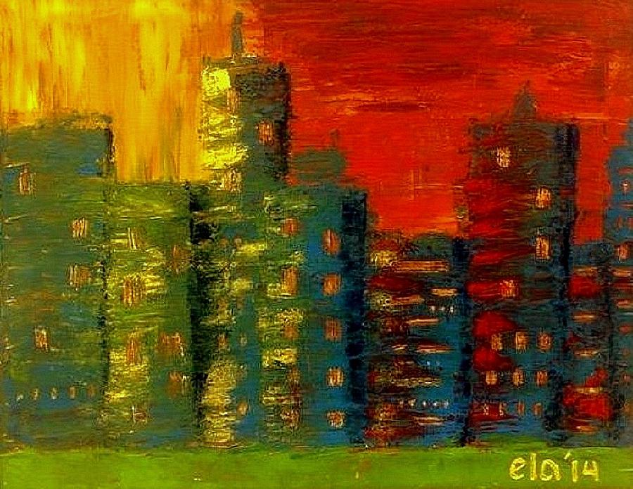 City At Dusk Painting by Ela Jane Jamosmos