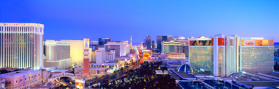 Architecture Photograph - City At Dusk, Las Vegas, Clark County by Panoramic Images