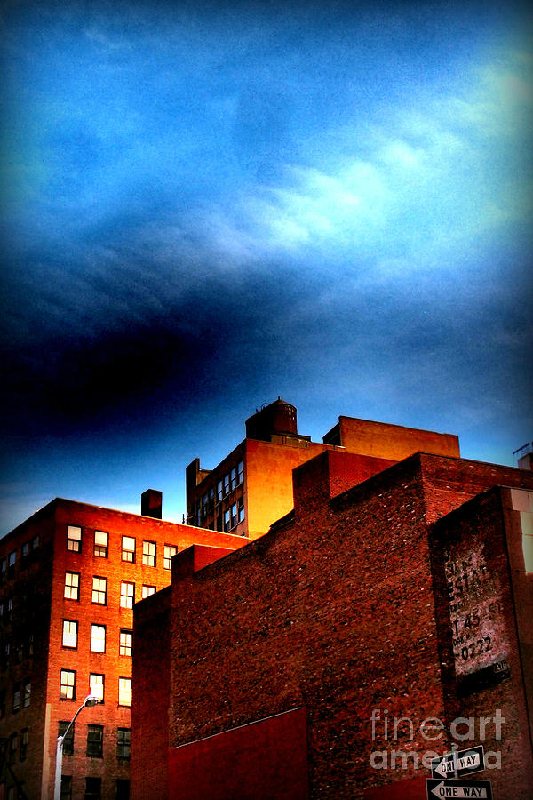 Old Buildings of New York City with Ghost Ad - City Blocks - Building Blocks series - vertical Photograph by Miriam Danar