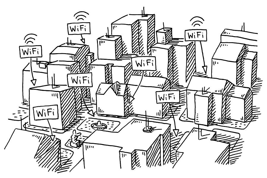 City Buildings WiFi Spots Drawing Drawing by FrankRamspott