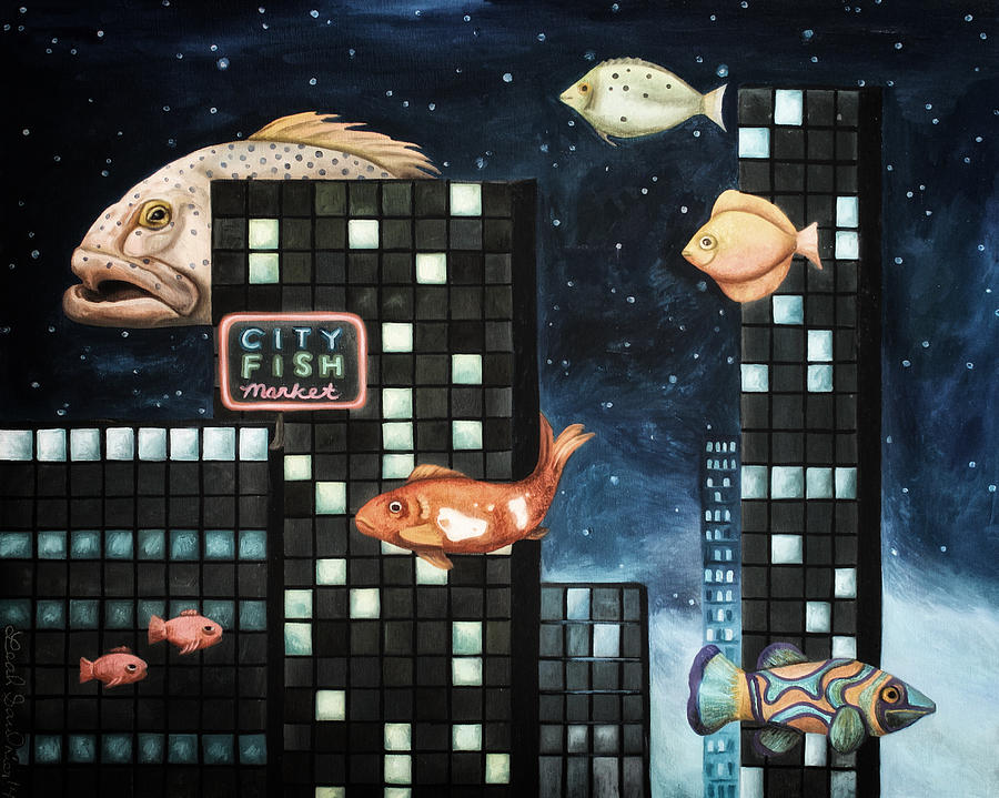 City Fish edit 2 Painting by Leah Saulnier The Painting Maniac