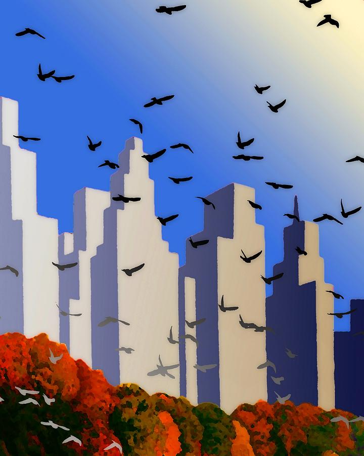 City from the Park Digital Art by Timothy Bulone