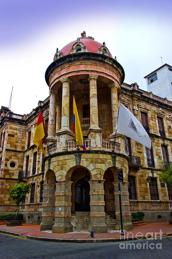 Flag Photograph - City Hall - Cuenca Ecuador by Al Bourassa