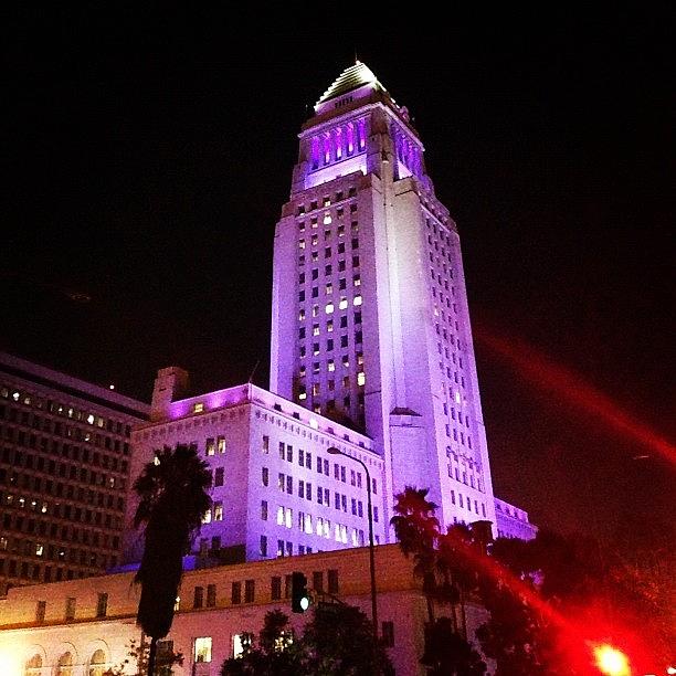 Losangeles Photograph - City Hall Does Look Pretty Nice At by Andres Cruz