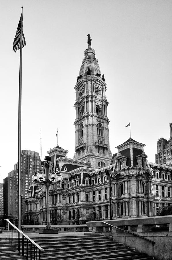 Philadelphia Photograph - City Hall from the Subway Steps in Black and White by Bill Cannon
