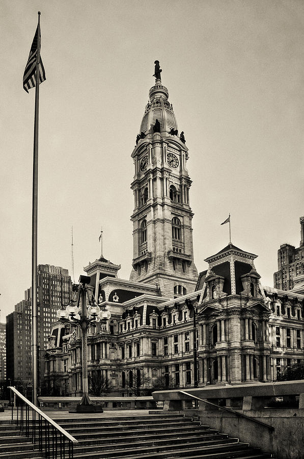 Philadelphia Photograph - City Hall from the Subway Steps in Sepia by Bill Cannon