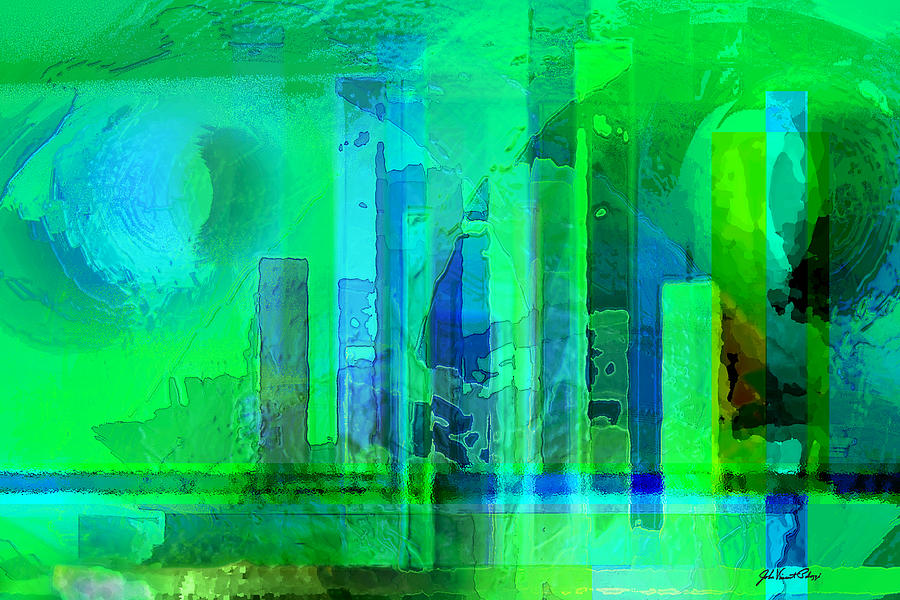 City in Blue and Green Digital Art by John Vincent Palozzi