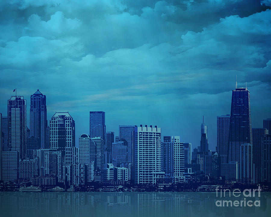 Architecture Digital Art - City In Blue by Peter Awax