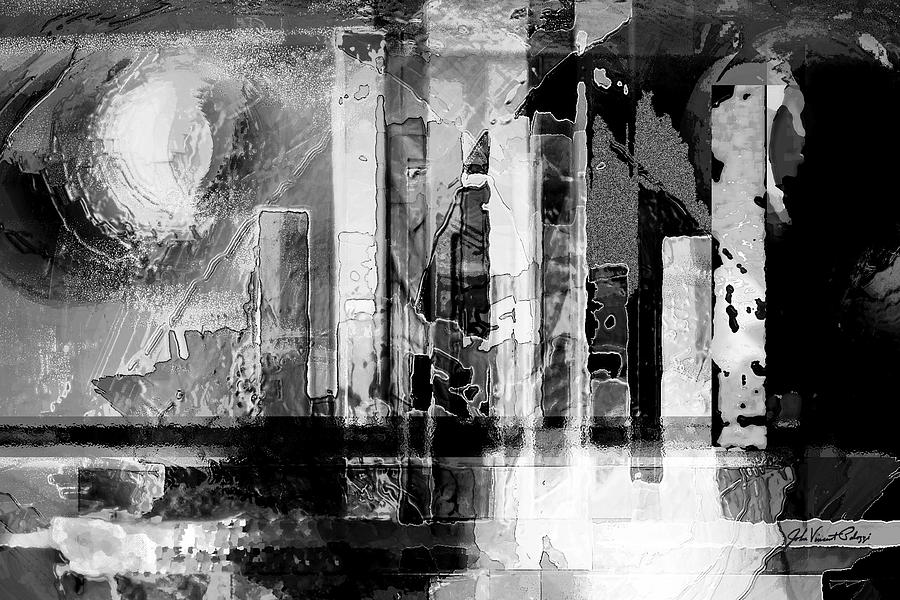 City in White and Black Digital Art by John Vincent Palozzi