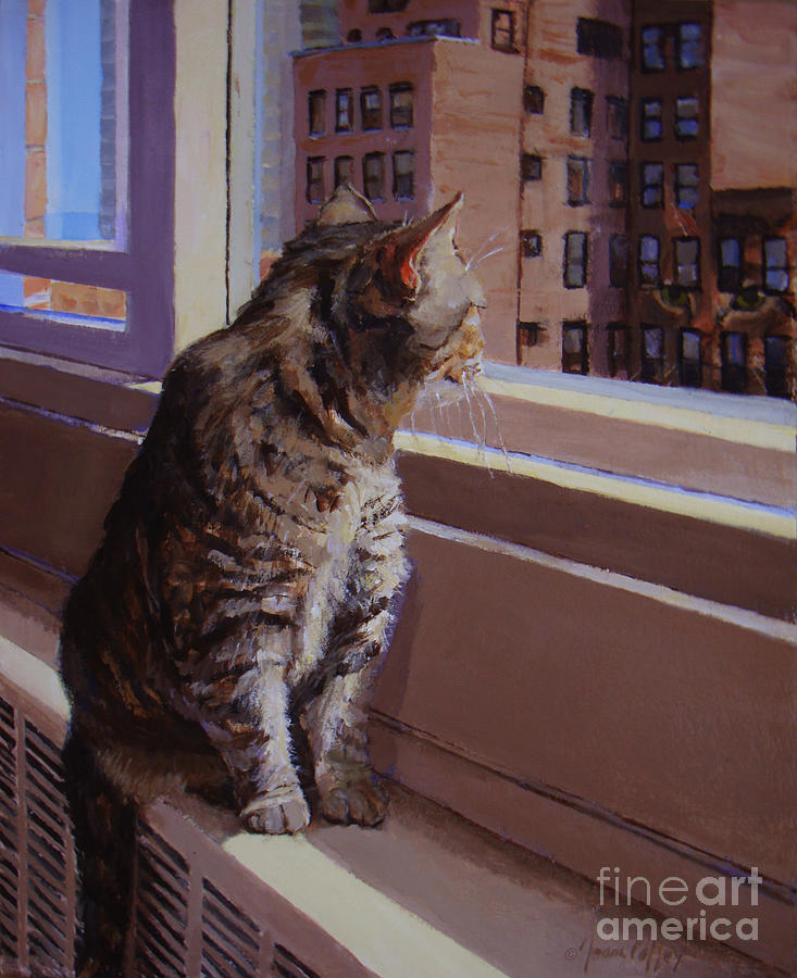 City Kitty Enjoys Her View Painting by Joan Coffey