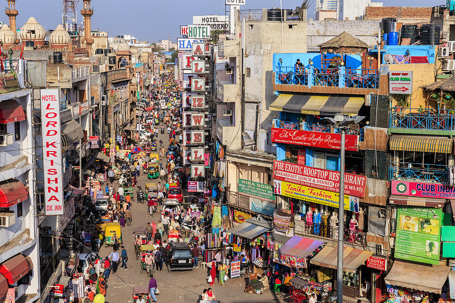 City life - Main Bazar, Paharganj, New Delhi, India Photograph by Hadynyah