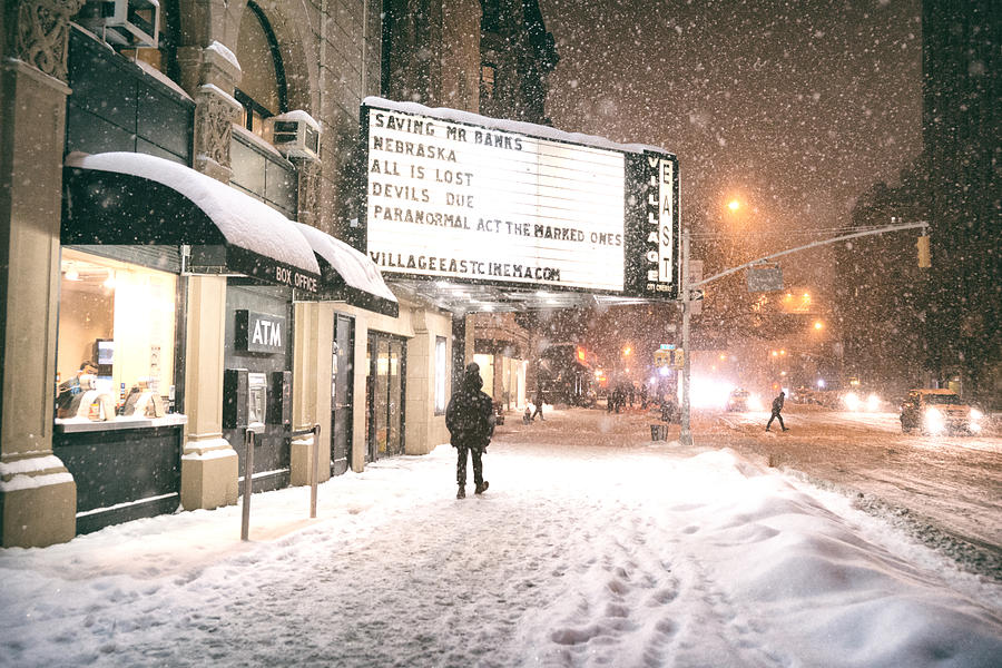 new york city streets at night snow