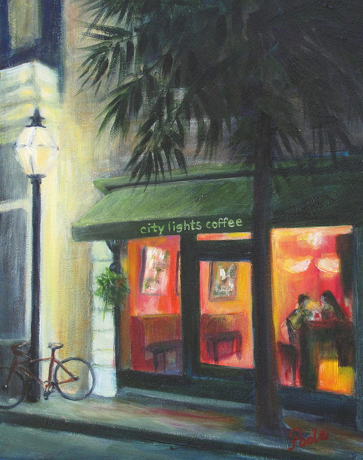 City Lights on Market St. Painting by Pamela Poole