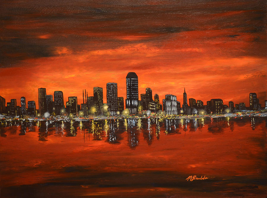 New York City Skyline Painting - City Lights on the Water by Michael Brumbeloe