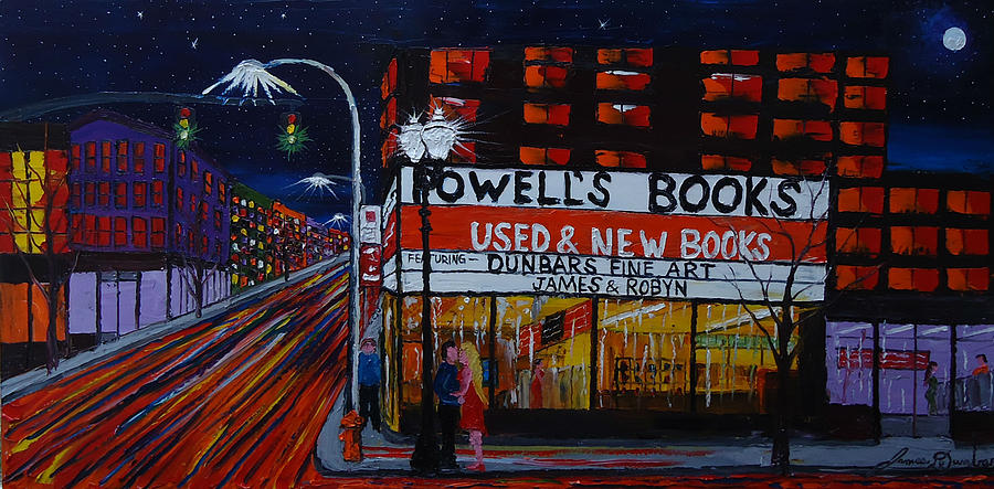 City Lights Over Powells Book Store Painting by James Dunbar