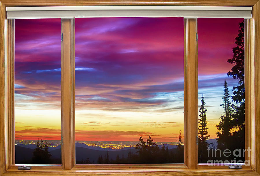 City Lights Sunrise Classic Wood Window View Photograph by James BO Insogna