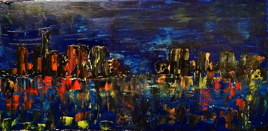 City Lights Waterfront Painting by Desmond Raymond