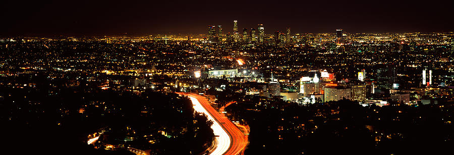 Architecture Photograph - City Lit Up At Night, Hollywood, City by Panoramic Images