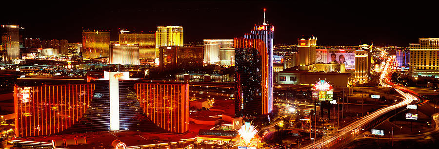 Architecture Photograph - City Lit Up At Night, Las Vegas by Panoramic Images