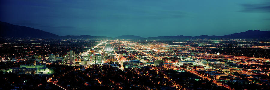 City Lit Up At Night, Salt Lake City Photograph by Panoramic Images