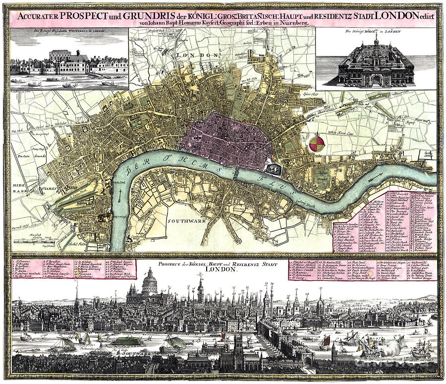 City of London - map - 1740 Drawing by Pablo Romero  Fine Art America