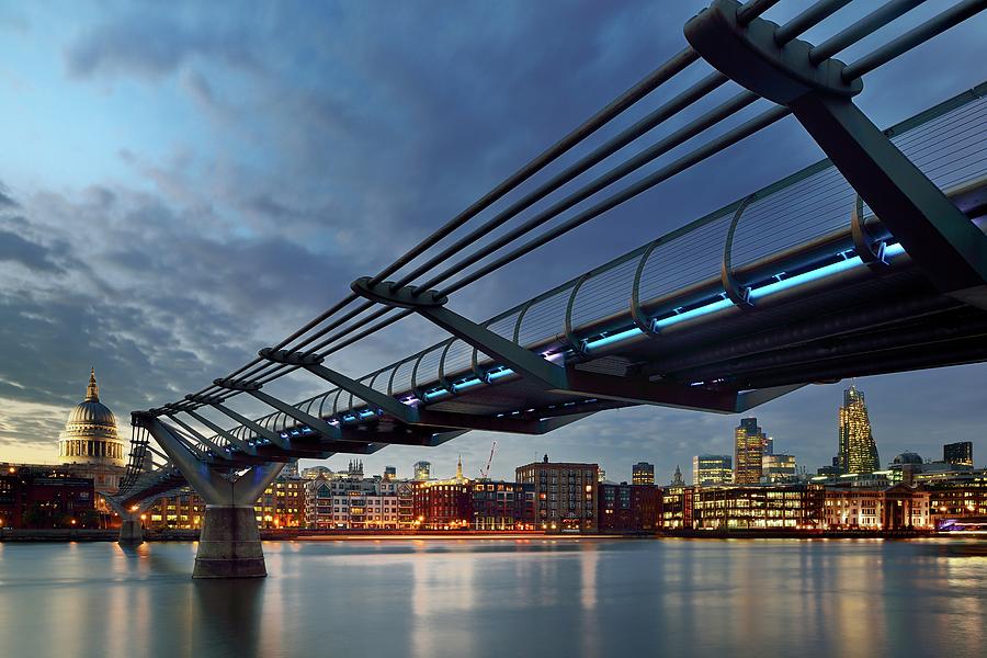 City Of London And Millennium Bridge At Photograph by Vladimir Zakharov
