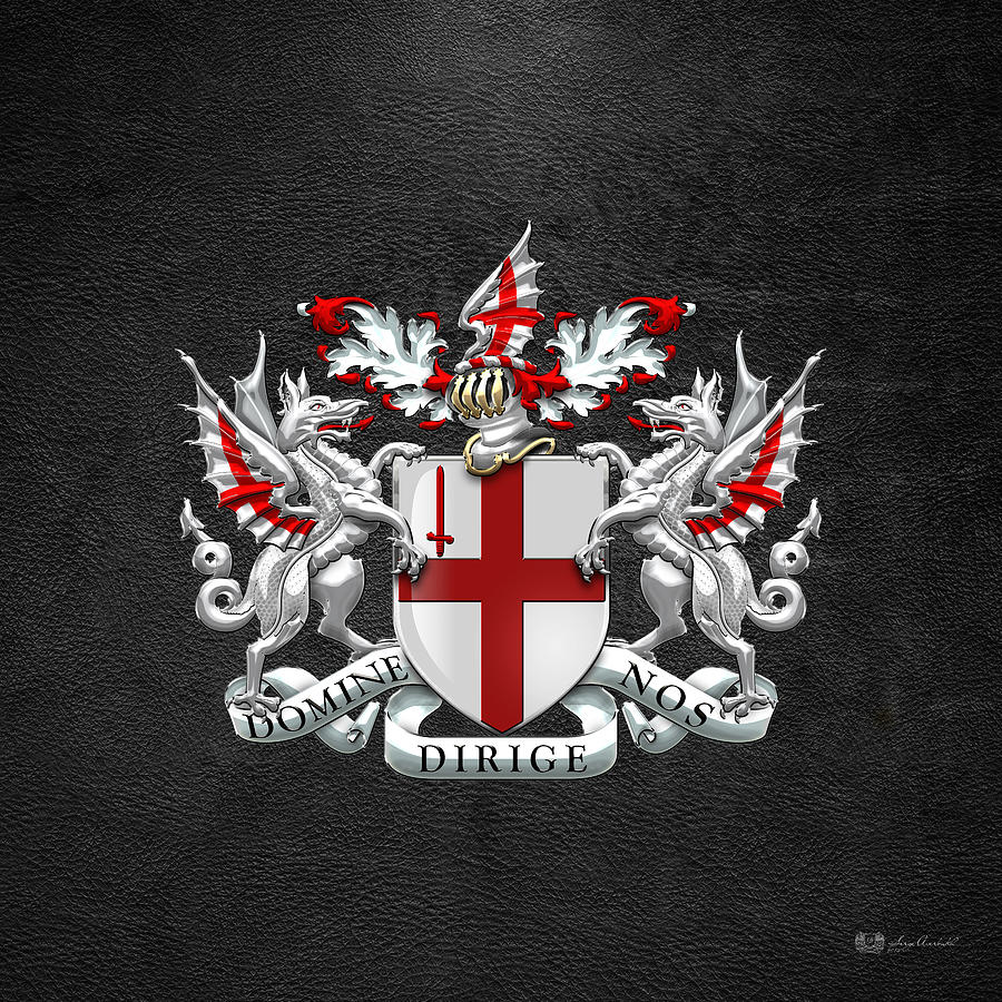City of London - Coat of Arms over Black Leather  Digital Art by Serge Averbukh