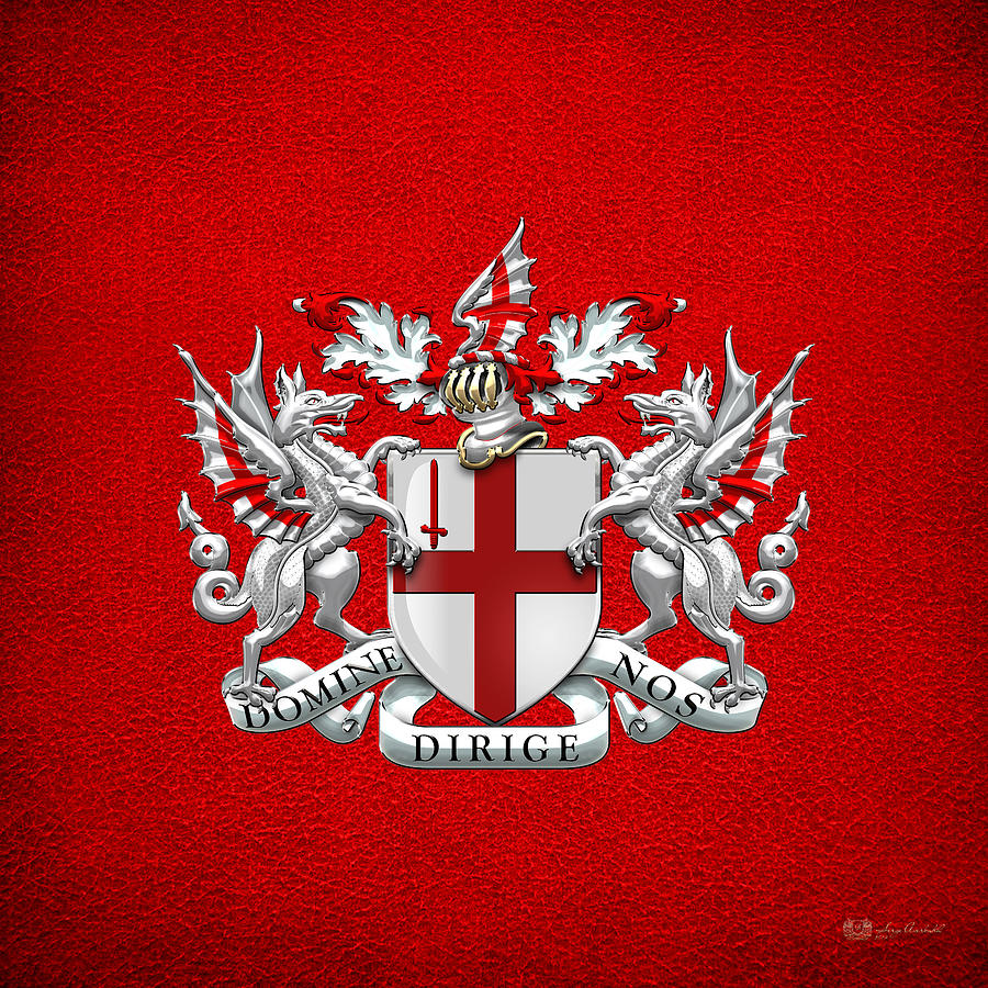 City of London - Coat of Arms over Red Leather  Digital Art by Serge Averbukh
