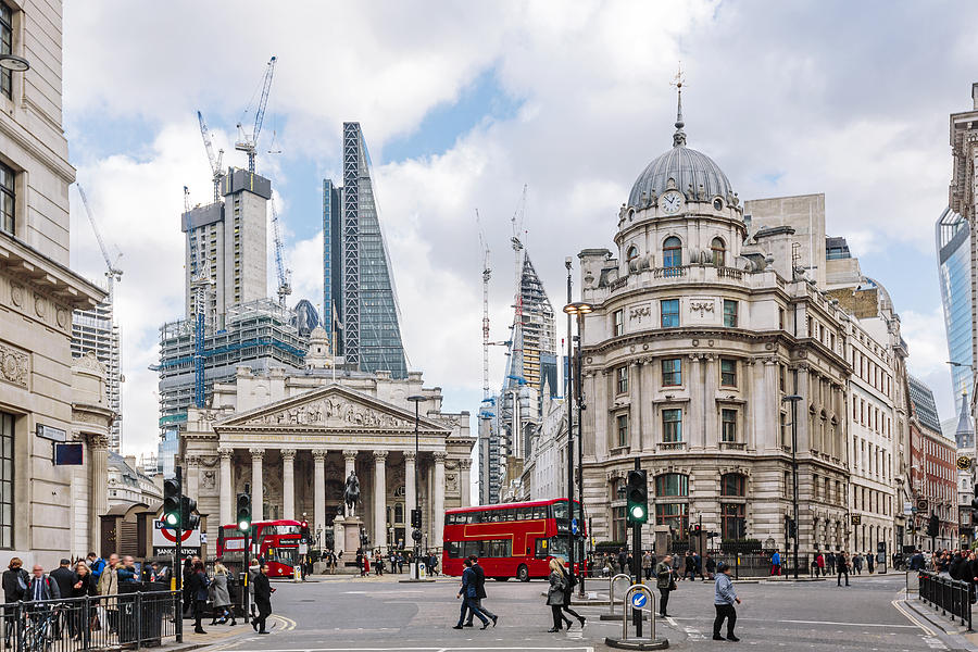 City of London financial district with Royal Exchange building, London, England, UK Photograph by Alexander Spatari