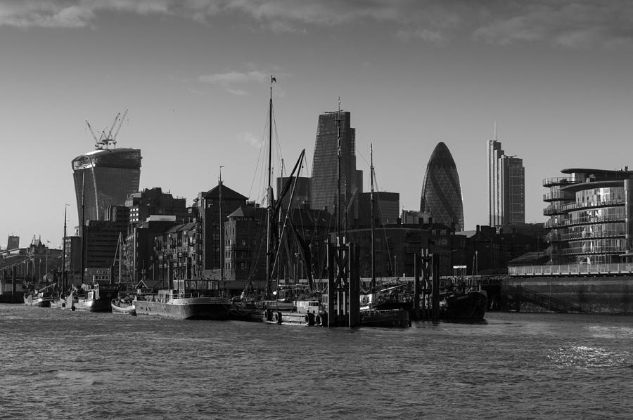 City of London river barges Wapping black and white version Photograph ...