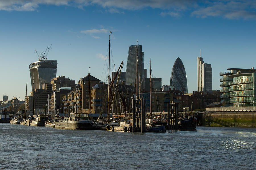 City of London river barges Wapping Photograph by Gary Eason