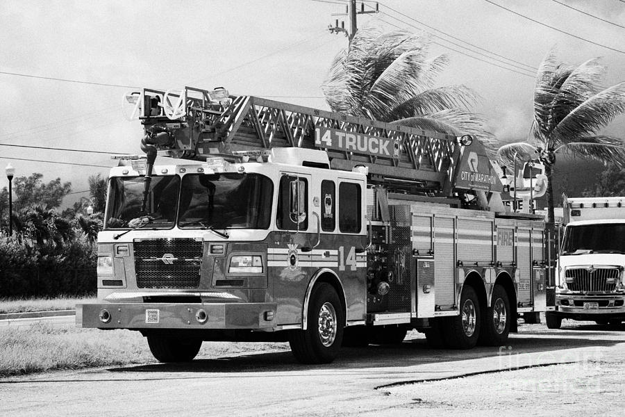 City Photograph - City Of Marathon Fire Engine Ladder Truck Emergency Services Florida Keys Usa by Joe Fox