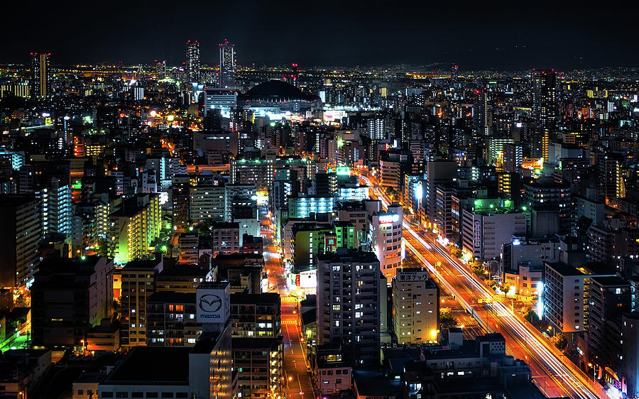 City Of Osaka At Night Photograph by Matthias Lambrecht