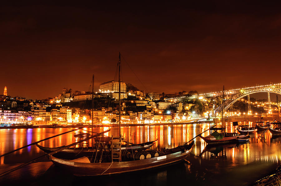 City Of Porto, Portugal At Night Photograph by Ogphoto