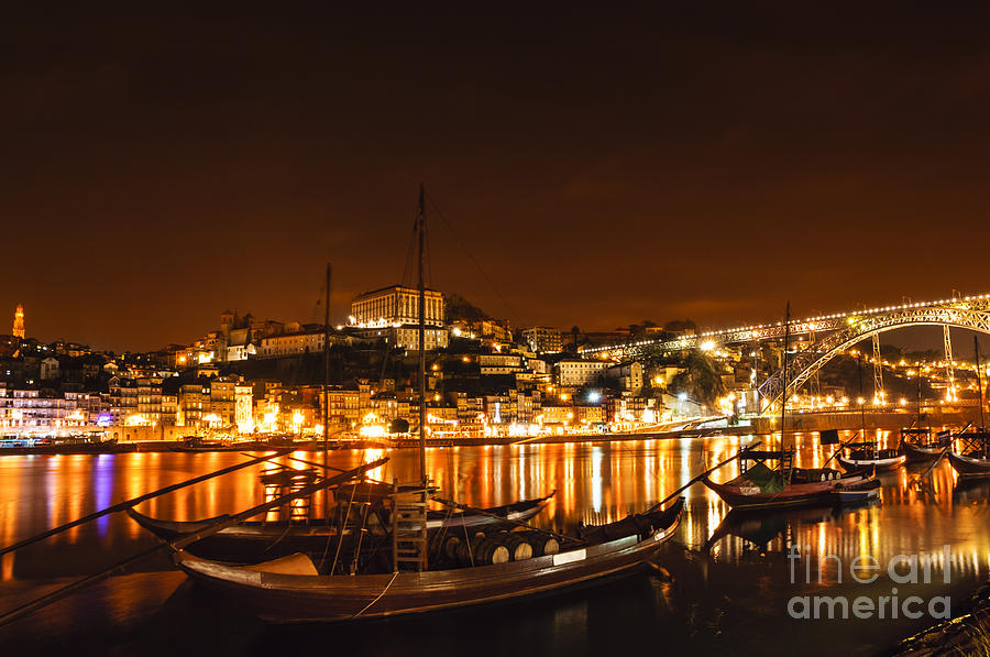City of Porto Portugal at Night Photograph by Oscar Gutierrez