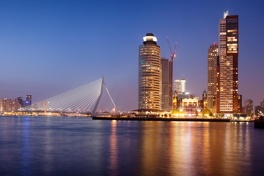 City of Rotterdam Downtown Skyline at Night Photograph by Artur Bogacki